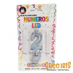 Luminoso Numero 2 C/4 Velas Xu - +3-10% Blister                                          Party Store- Promo Por Cantidad Led