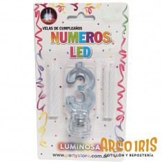 Luminoso Numero 3 C/4 Velas Xu - +3-10% Blister                                          Party Store- Promo Por Cantidad Led