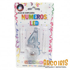 Luminoso Numero 4 C/4 Velas Xu - +3-10% Blister                                          Party Store Promo Por Cantidad Led