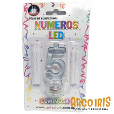 Luminoso Numero 5 C/4 Velas Xu - +3-10% Blister                                          Party Store Promo Por Cantidad Led