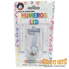 Luminoso Numero 7 C/4 Velas Xu - +3-10% Blister                                          Party Store Promo Por Cantidad Led