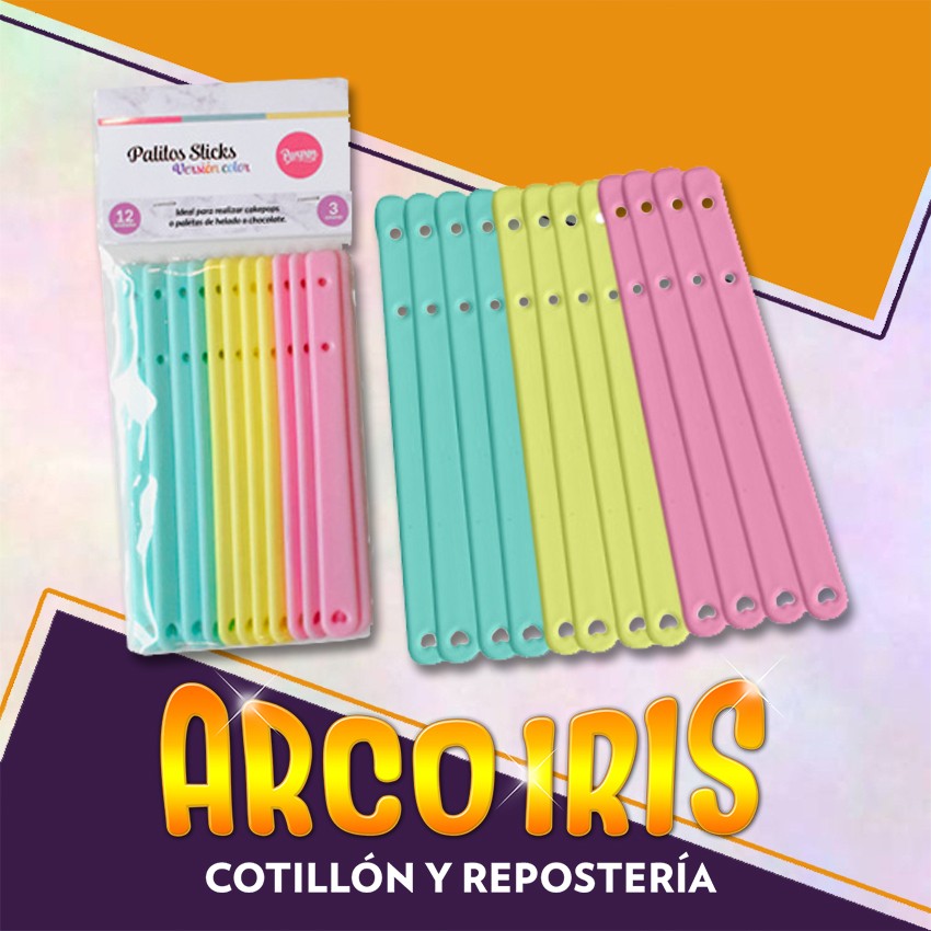 100 palitos desechables de plástico con parte superior redonda de cristal  (color arcoíris)