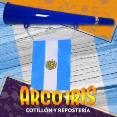 Corneta 36 Cm Y Bandera Argentina 14x21 Cm -con Sol- Patrio -mundial-