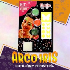 Kit Mix Fluo Mariposa- Kit Para Maquillaje-2 Maquillaje -glitter-pegatina-esponja