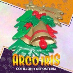 Cartel Felicidades Campanas X 6 - Promo C/hojas Y Moño Plastico Navidad Gape