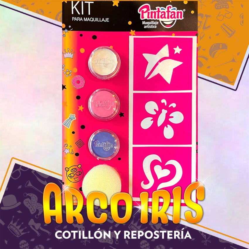 Kit Infantil- Kit Para Maquillaje-3 Maquillaje-esponja-stencil - Cotillón  Arco Iris