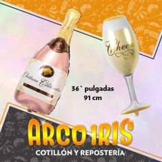 Mylar 36 Botella /copa Champagne Metal Xu - Ovni Ballons Dilax 91cm Globo Metalizado Papel-cheers-