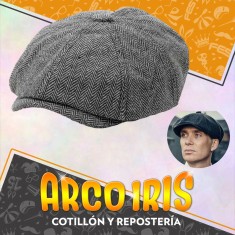 Gorro Boina Peaky Irlandesa Con Boton Arriba -gris-escoces-rayas -party Store-