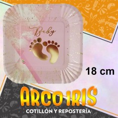 Platos Baby Rosa Stamp X 8 Cuadrados Carton - Otero
