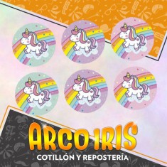 Unicornio Ai Stickers 12 X 10 Planchas - Gm Arco Iris Candy Bar