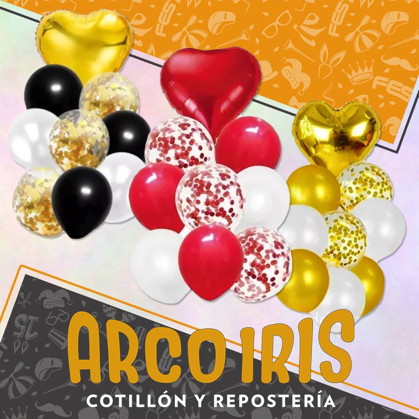 Set de Globos Dorados Corazon 9 Piezas con Confeti (Aire o Helio) - Up!  Cotillon