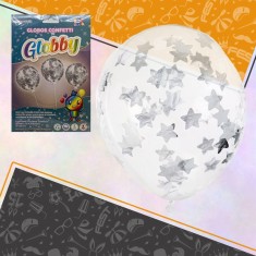 Globos Confetti 12  X 6 Globby-estrellas Plateadas-30 Cm-