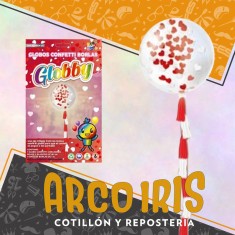 Globos Kit Confetti Borlas 24 Globby-corazon-61 Cm-un Globo 24-confetti Corazon Rojos Y Blancos-cinta De Borlas De 1 M