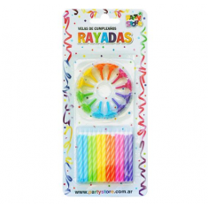 Vela Rayadas Multicolor X 24 C/ Portavela Party Store