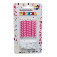 Vela Torneada Magicas X 10 - C/portavela Magenta/rosa                       Party Store